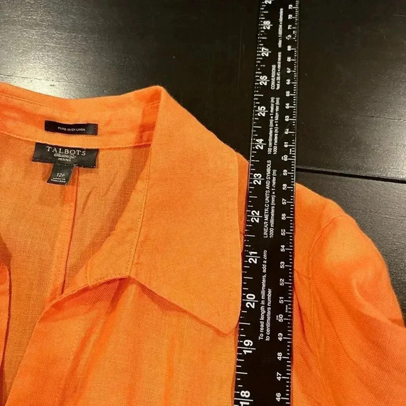 Talbots Irish Linen Tangerine Orange Womens 3/4 Sleeve Button Down Womens 12P - Picture 7 of 9